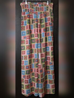 Toxik3 Multicolored Crochet Block Pattern Wide Leg Smocked Waist Size XL +